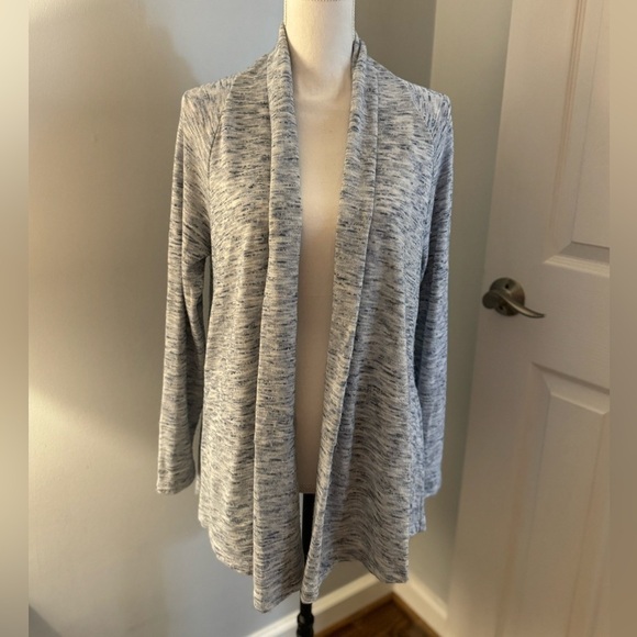 LOFT Cotton Textured Dusty Heathered Cream White Blue Open Cardigan Size large - Picture 1 of 7